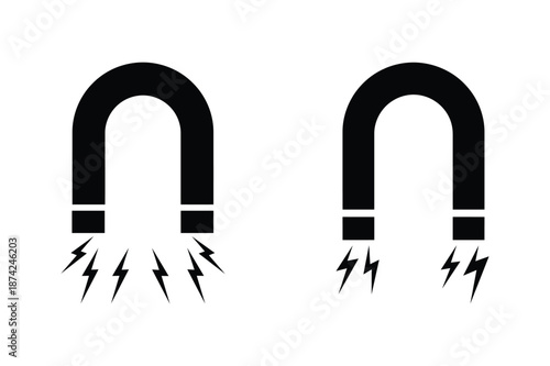 magnet attraction icon with electric sparks vector illustration