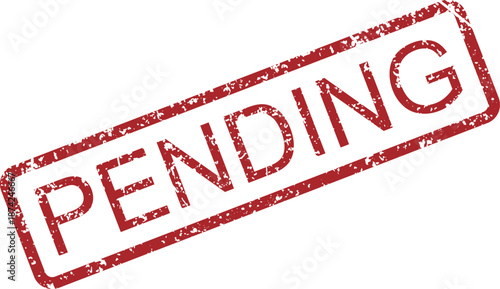 A grunge style red rubber stamp imprint displaying the word PENDING on a white surface