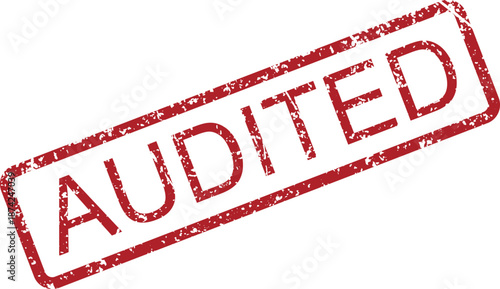 Grungy red rubber stamp showing the word AUDITED in uppercase letters on a clean white backdrop