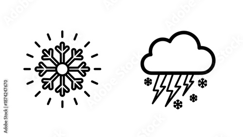 Weather forecast icons depicting a cold winter sun and a storm cloud with lightning and snow