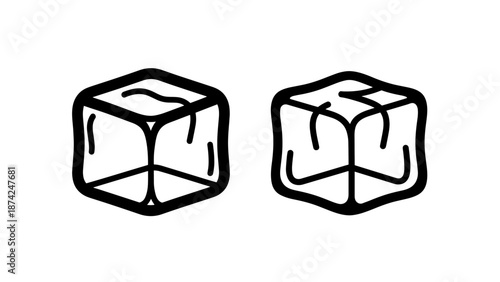 Line art icons of crystal clear ice cubes for refreshing beverage and refrigeration themes