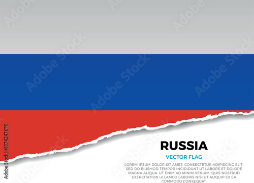 Flag of Russia. Creative Torn Paper Edge Effect on transparent background