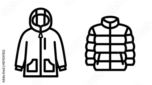 Hooded Parka and Puffer Jacket Icons for Winter Fashion and Outdoor Gear