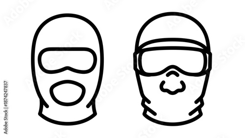 Winter Ski Mask and Tactical Balaclava Icons for Face Protection in Cold Weather