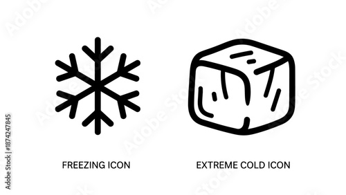 Freezing Icon with Snowflake and Extreme Cold Icon with Ice Cube