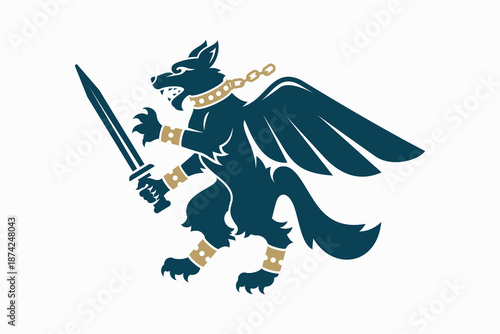 Winged Wolf Heraldic Logo Design Mythical Warrior Emblem Power Strength Fantasy Symbol
