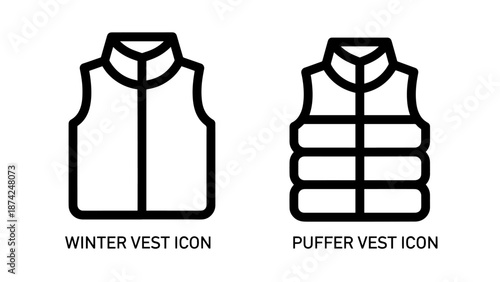 Minimalist Winter Vest and Puffer Vest Icons for Cold Weather Clothing and Outerwear Design