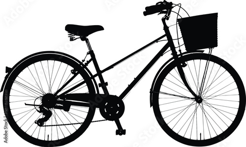 Black bicycle with basket bike silhouette