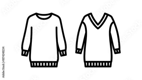 Long Winter Tunic Sweaters and Knitwear Apparel Line Icons for Fashion and Retail Illustration