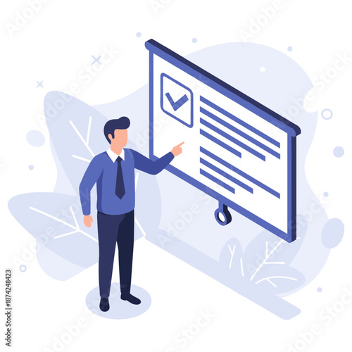 Young caucasian male presenting information on projector screen