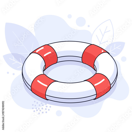 Lifebuoy ring with red stripes on abstract background