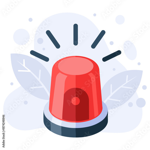 Red police light icon with leaves and abstract elements