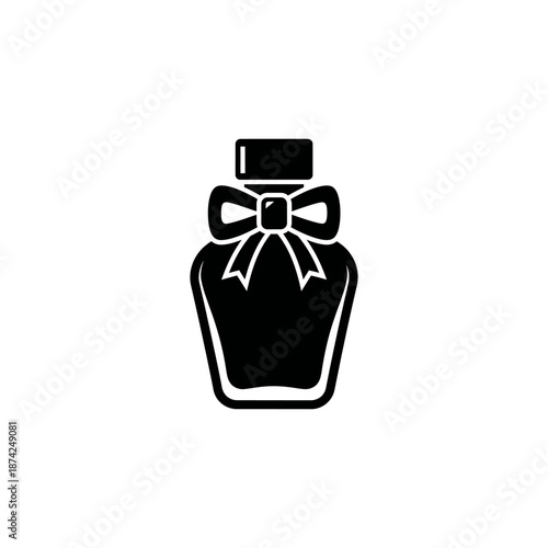 Solid black silhouette of a perfume bottle gift, simple flat icon, clean edges