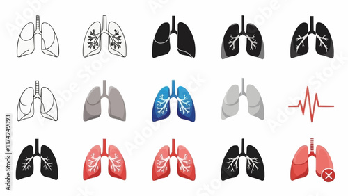 Collection of Human Lungs Icons and Illustrations.