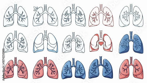 Collection of human lung illustrations in various styles and colors.