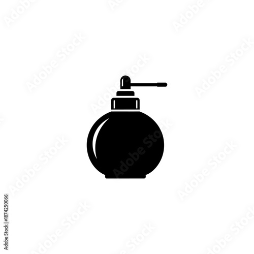 Solid black silhouette of a perfume atomizer, simple rounded shape, flat icon design