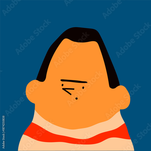 Young person with big forehead. Square portrait. Cute funny character. Trendy modern art. Cartoon, abstract contemporary style. Avatar, icon, logo template. Hand drawn Vector illustration