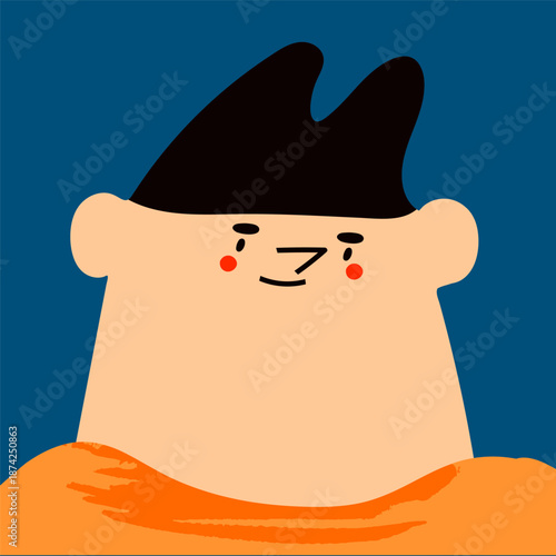 Young person with dark, short beanie. Square portrait. Cute character. Trendy modern art. Cartoon, abstract contemporary style. Avatar, icon, logo template. Hand drawn Vector illustration