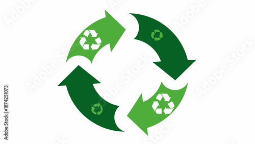 Vibrant green arrows form a dynamic recycling symbol, representing environmental protection and sustainable practices