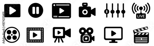 video player icon set multimedia