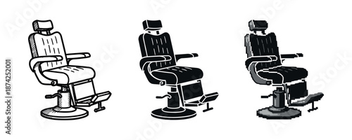 Vintage barber chairs in black and white sketch style illustration