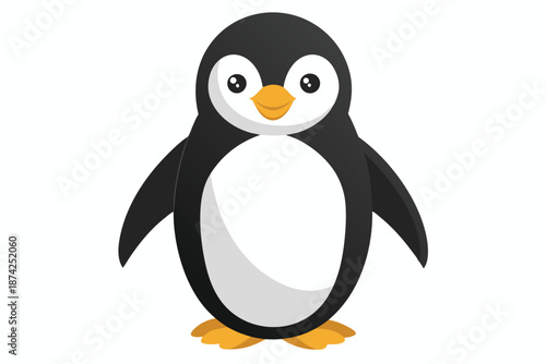 Minimalist Vector Illustration of a Cute Penguin Standing on a White Background, Flat Design Character for Logo or Web Design