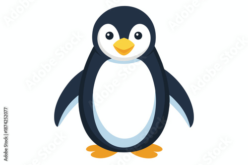 Thinking Penguin Character with Hand on Chin, Pensive Antarctic Bird Illustration Isolated on White Background
