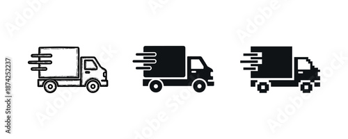 Three fast delivery truck icons in different styles