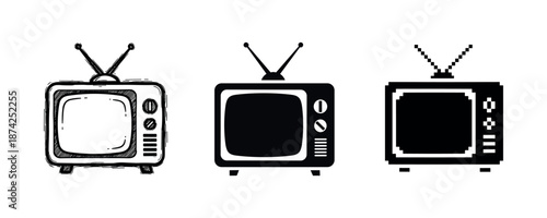 Set of three retro television icon designs with antennas