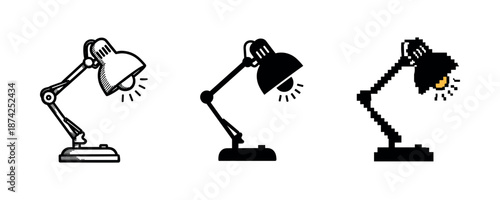 Evolution of desk lamps: hand-drawn to digital pixel art