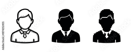 Silhouette avatars: vector, pixelated, line art styles of anonymous male figures