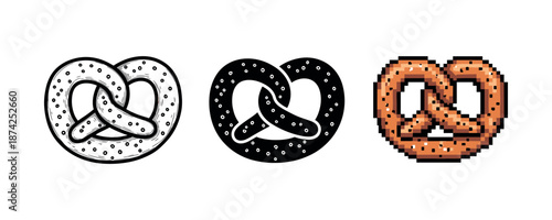 Classic pretzel art styles: black and white, silhouette, pixel