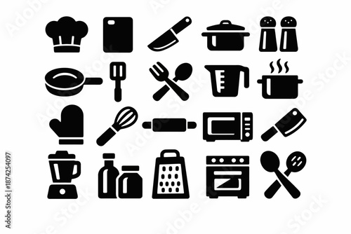 Kitchen utensil icons collection featuring cooking tools and appliances