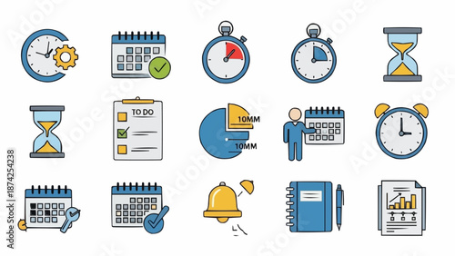 Collection of icons representing time management and planning concepts.