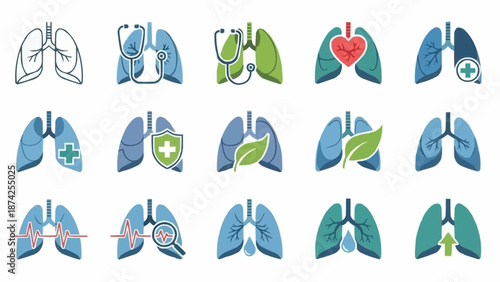 Collection of Lungs Icons Medical Health Care Symbols.