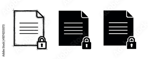 Set of document icons with padlock symbolizing security and privacy