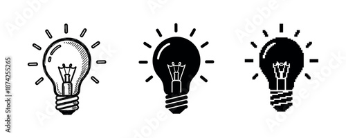 Three light bulb icons: sketch, solid, and pixel style variations