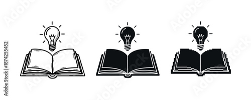 Open books with lightbulbs illustrating ideas and knowledge concepts