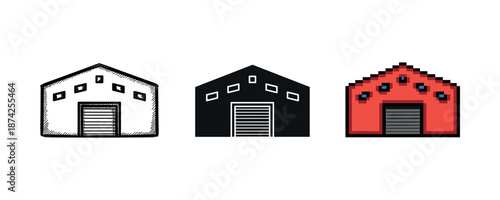 Minimalist warehouse icons: black and red variants