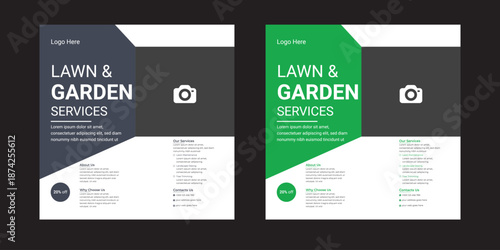 Lawn and gardening maintenance social media post banner template Lawn or gardening services social media post template, Gardening and Landscaping service social media post in green layout