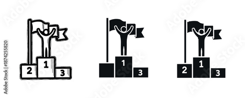 Monochrome podium winners with flag icons