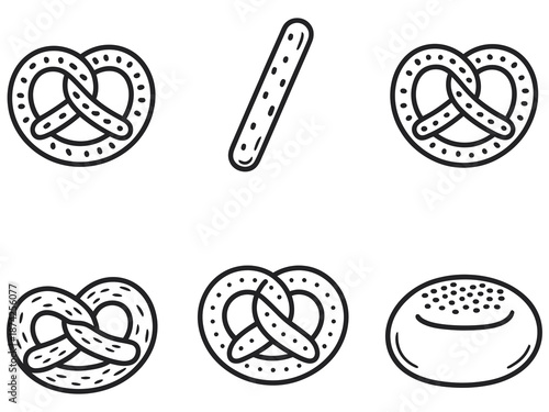 Pretzel minimalist line icon, simple hand drawn outline of soft baked pretzel, clean linear design ideal for food branding, menu, bakery, snack illustration, icons, packaging, and creative projects.