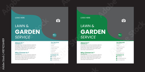 lawn mower garden or landscaping services social media post and promo banner ads template  Gardening service social media post and Instagram post design vector template.