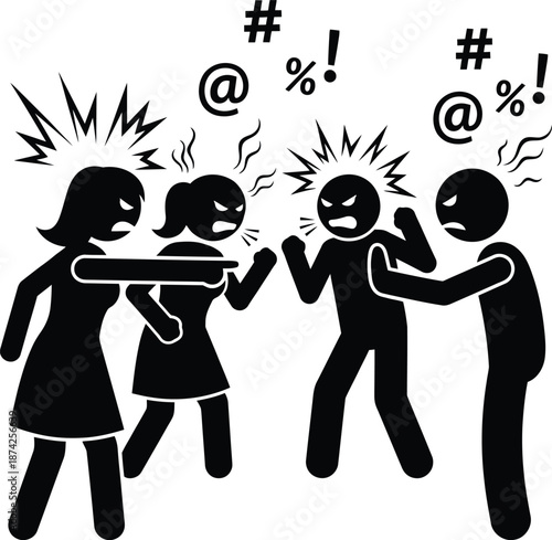 A heated argument illustrated with stick figures showing intense anger and confrontation
