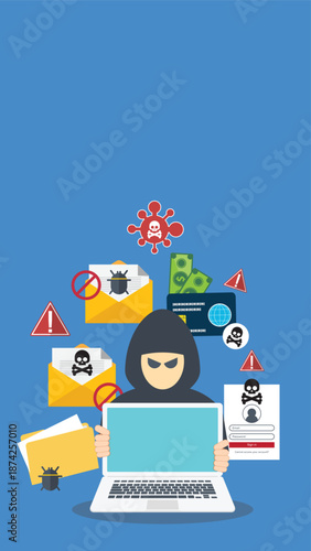 Hacker activity concept background. Vector illustration of hacker activity concept background for web design	