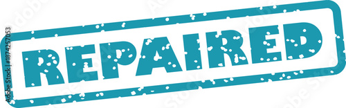 Grungy cyan repaired stamp on transparent background