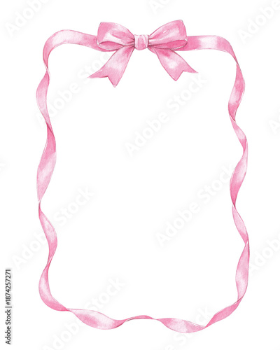 Canvas-taulu Delicate watercolor pink ribbon frame with bow