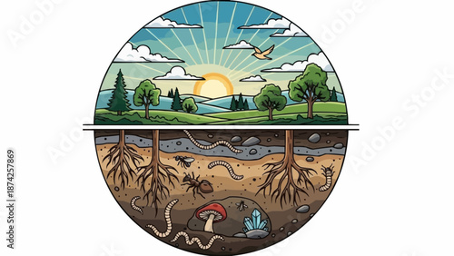 Illustration of the Earths ecosystem above and below ground.