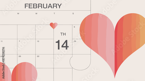 A Calendar showing the date of February 14th with heart shapes.