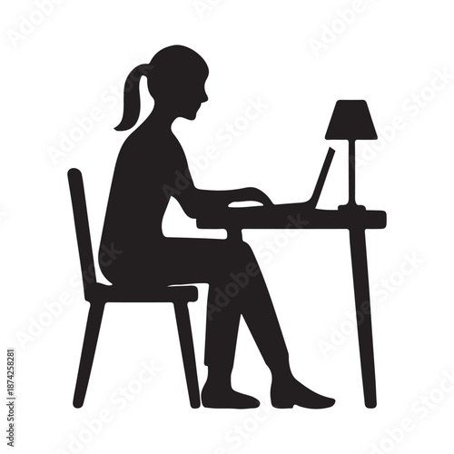 silhouette of a woman working on a laptop